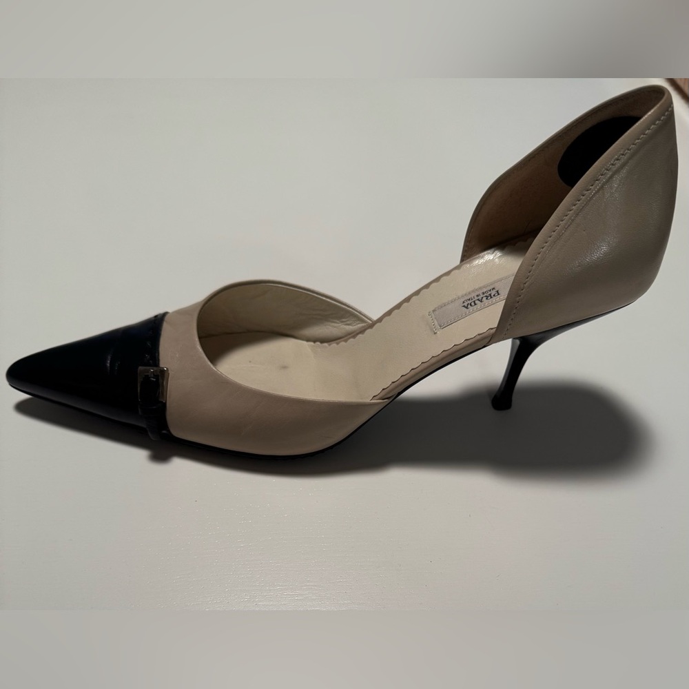 Prada Women's Two-Tone Black and Tan Heels - Picture 3 of 7